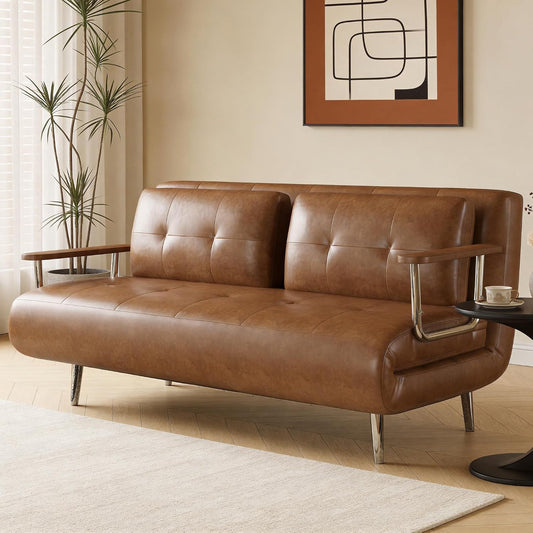 Convertible Sofa Bed Chair – Space-Saving Faux Leather Sleeper with Adjustable Backrest
