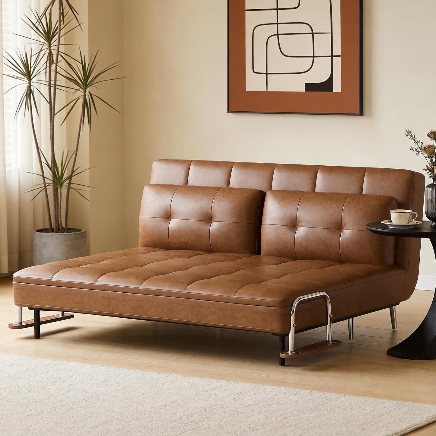Convertible Sofa Bed Chair – Space-Saving Faux Leather Sleeper with Adjustable Backrest