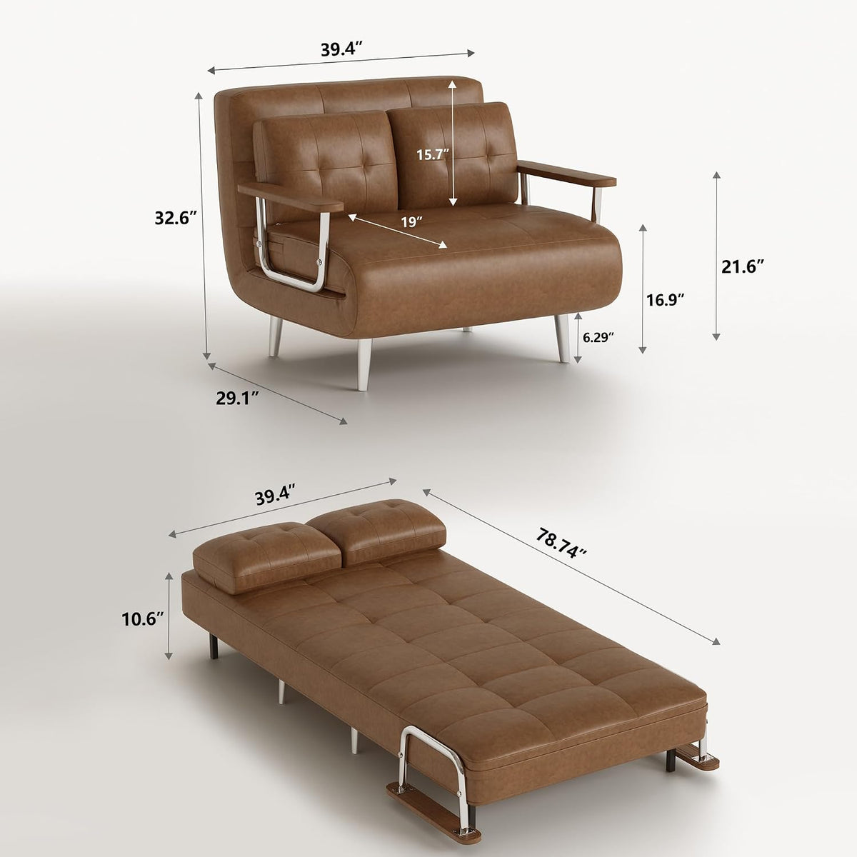 Convertible Sofa Bed Chair – Space-Saving Faux Leather Sleeper with Adjustable Backrest