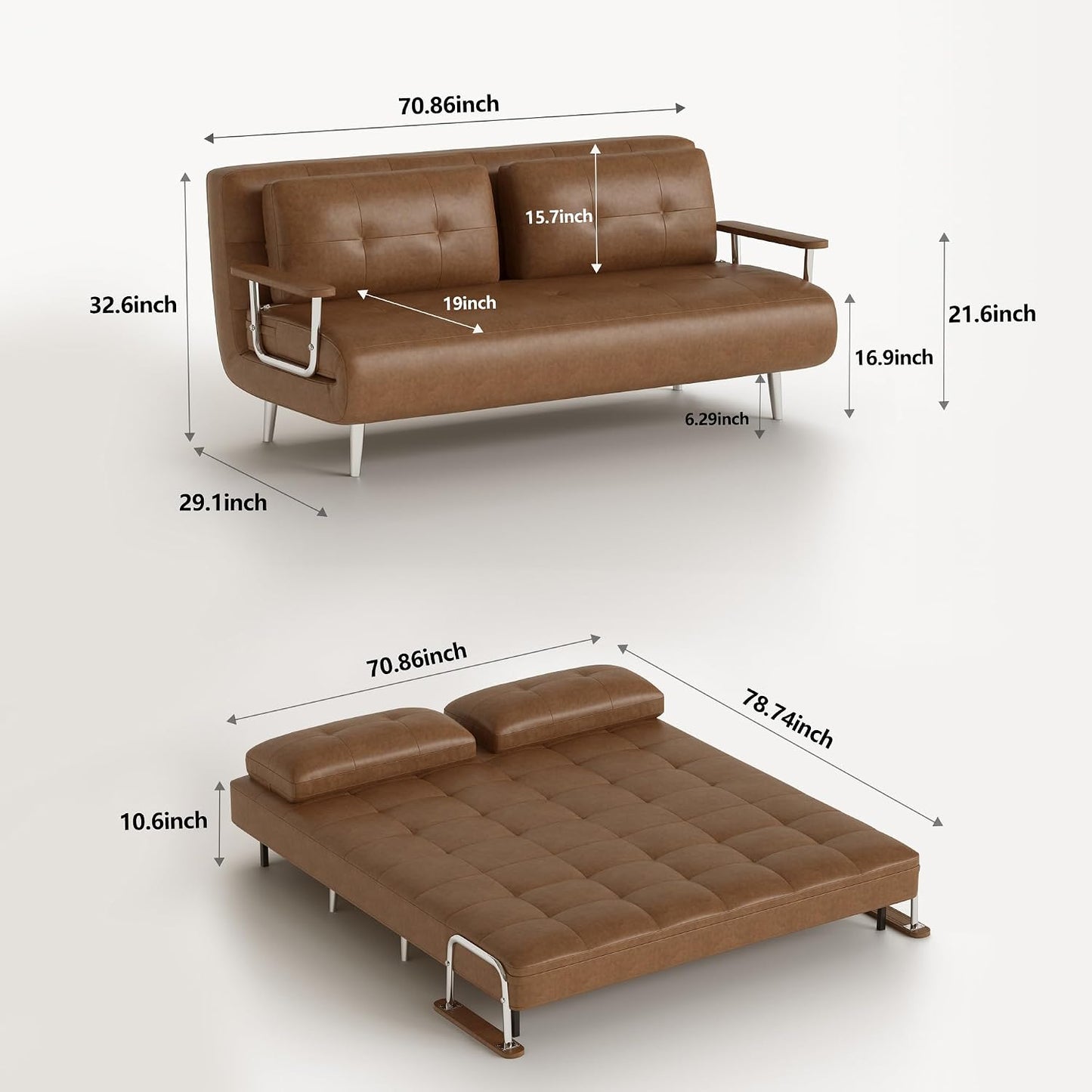 Convertible Sofa Bed Chair – Space-Saving Faux Leather Sleeper with Adjustable Backrest