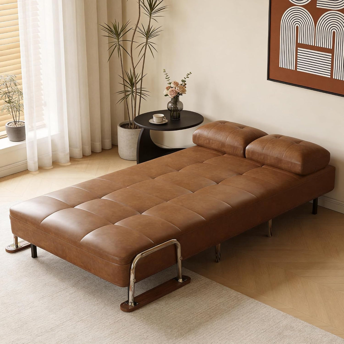 Convertible Sofa Bed Chair – Space-Saving Faux Leather Sleeper with Adjustable Backrest