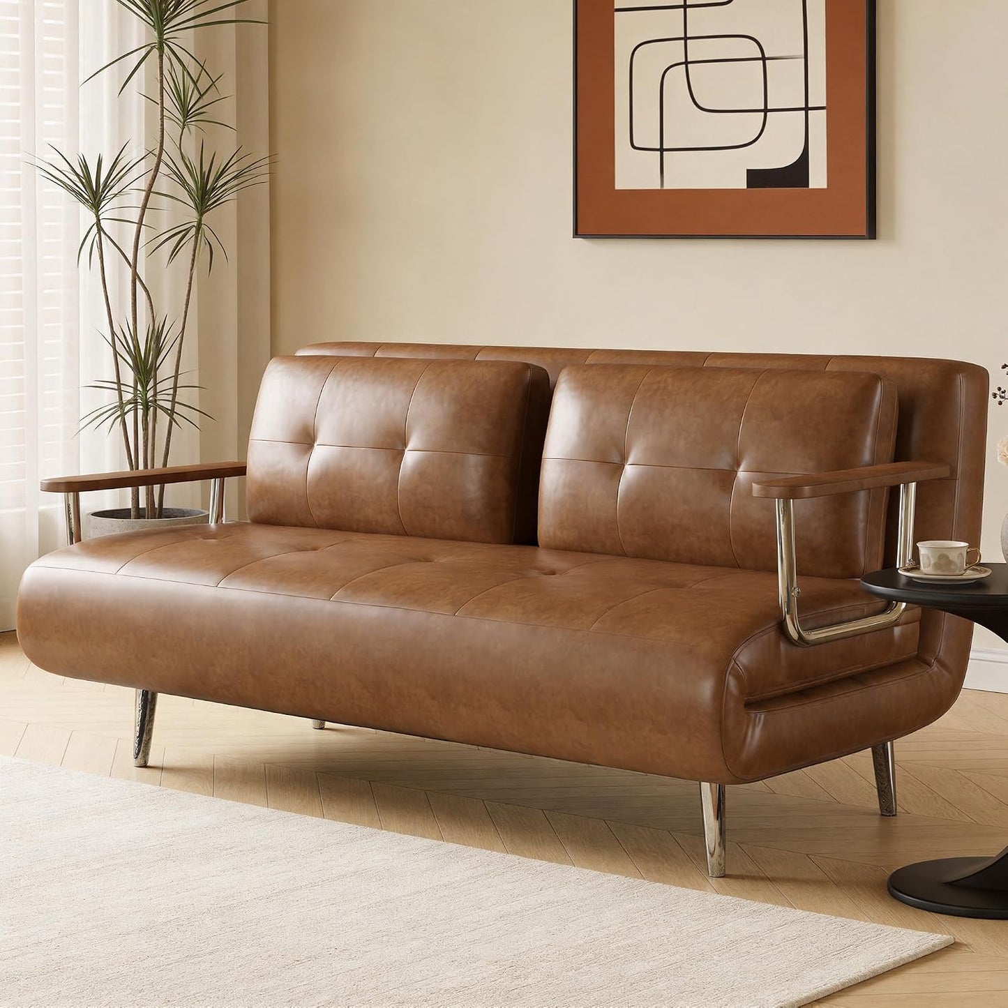 Convertible Sofa Bed Chair – Space-Saving Faux Leather Sleeper with Adjustable Backrest